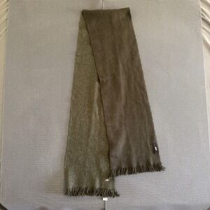 Hugo Boss Scarf Mens Olive Green Speckled Knit Reversible Fringe‎ Logo Accessory